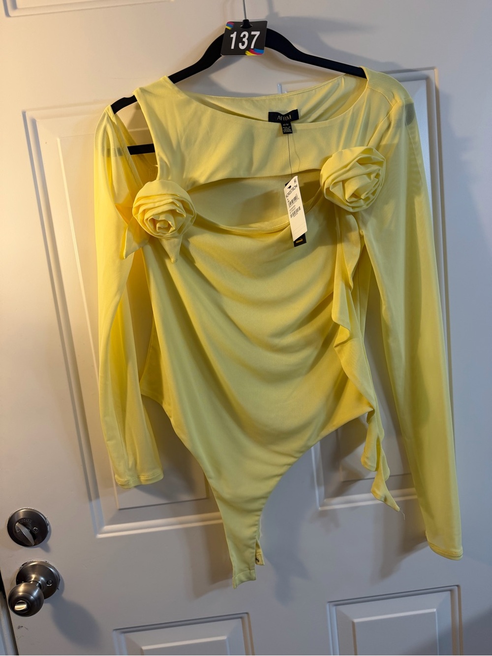 AFRM Yellow Rosette Cutout Bodysuit Buttercup Long Sleeve NWT M